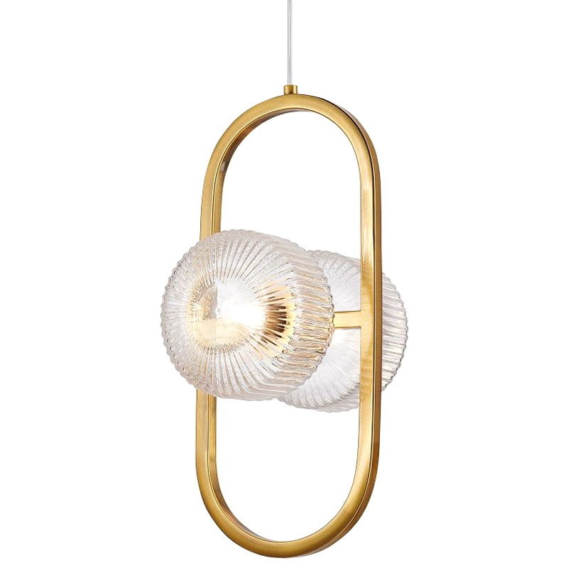 Подвесной светильник с рельефными плафонами Blown Glass Латунь Прозрачный Подвесной светильник с рельефными плафонами Blown Glass Латунь Прозрачный в Твери | Loft Concept