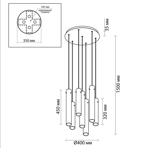 Люстра каскадная с 7-ю цилиндрическими плафонами из стекла Luminous Cylinders в Твери