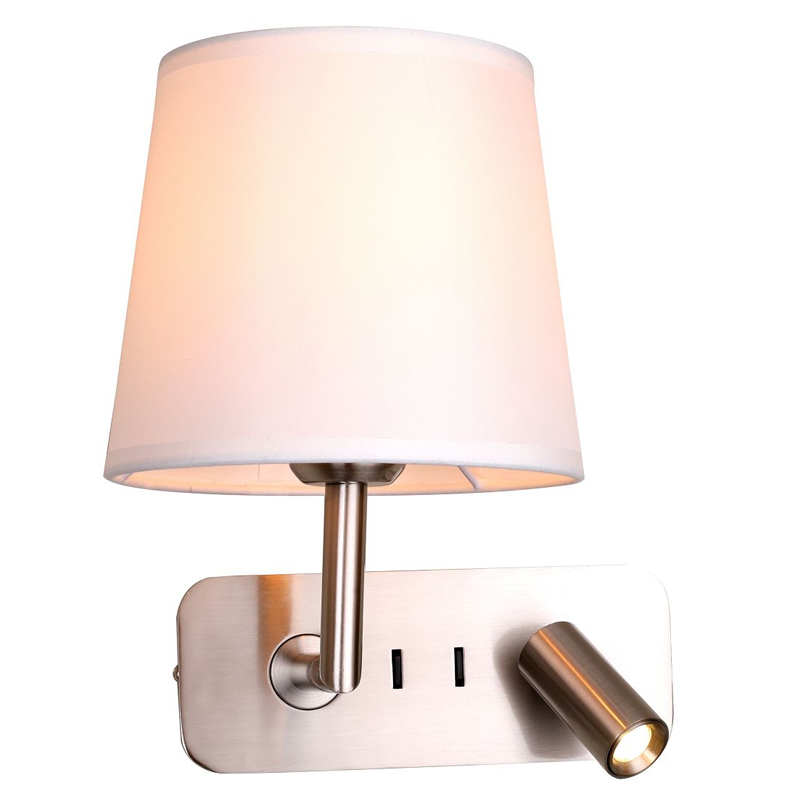 Бра с абажуром Trumpet Lamp Nickel 2 лампы Никель Белый Бежевый Бра с абажуром Trumpet Lamp Nickel 2 лампы Никель Белый Бежевый в Твери | Loft Concept