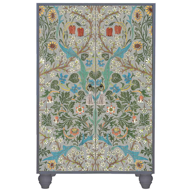 Шкаф с цветочным узором на дверцах Floral Print Cabinet Grey Серый Мульти Шкаф с цветочным узором на дверцах Floral Print Cabinet Grey Серый Мульти в Твери | Loft Concept