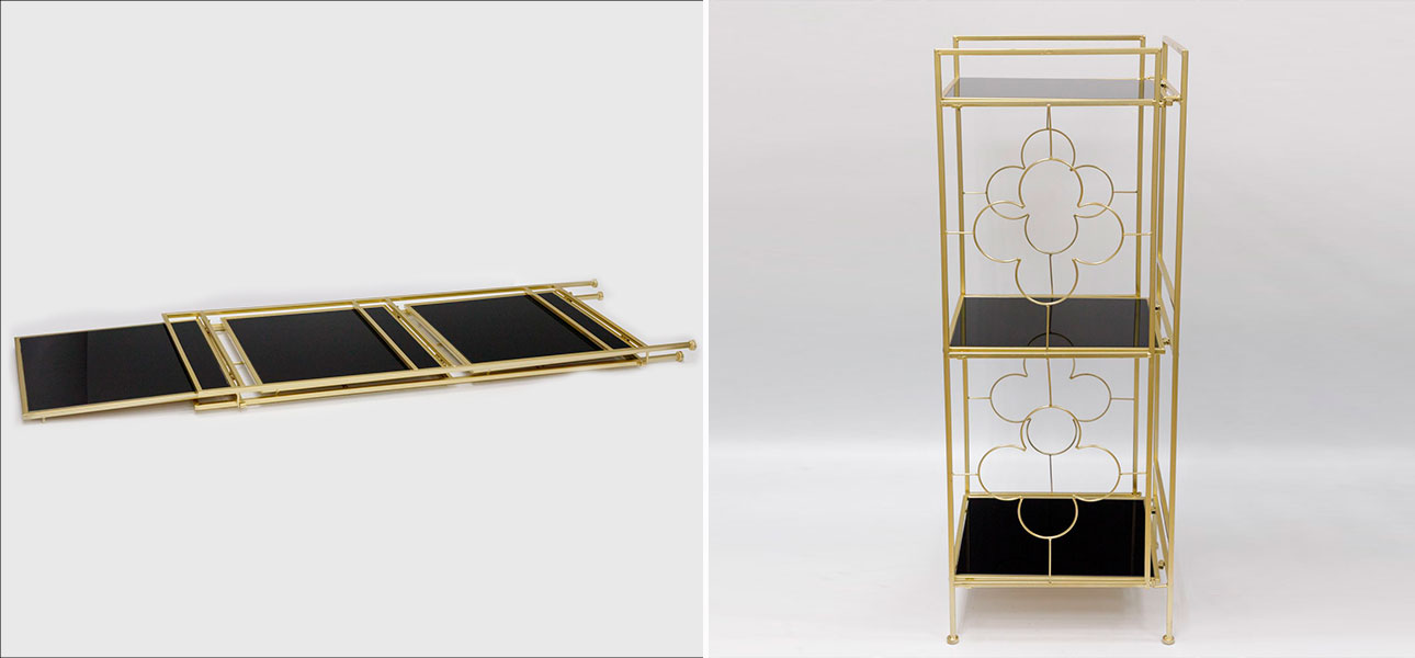 Этажерка золотая с тремя стеклянными полками Tina - фото