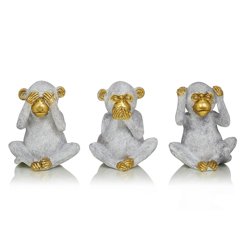 Комплект из 3-х статуэток Three Monkeys Серый Золотой Комплект из 3-х статуэток Three Monkeys Серый Золотой в Твери | Loft Concept