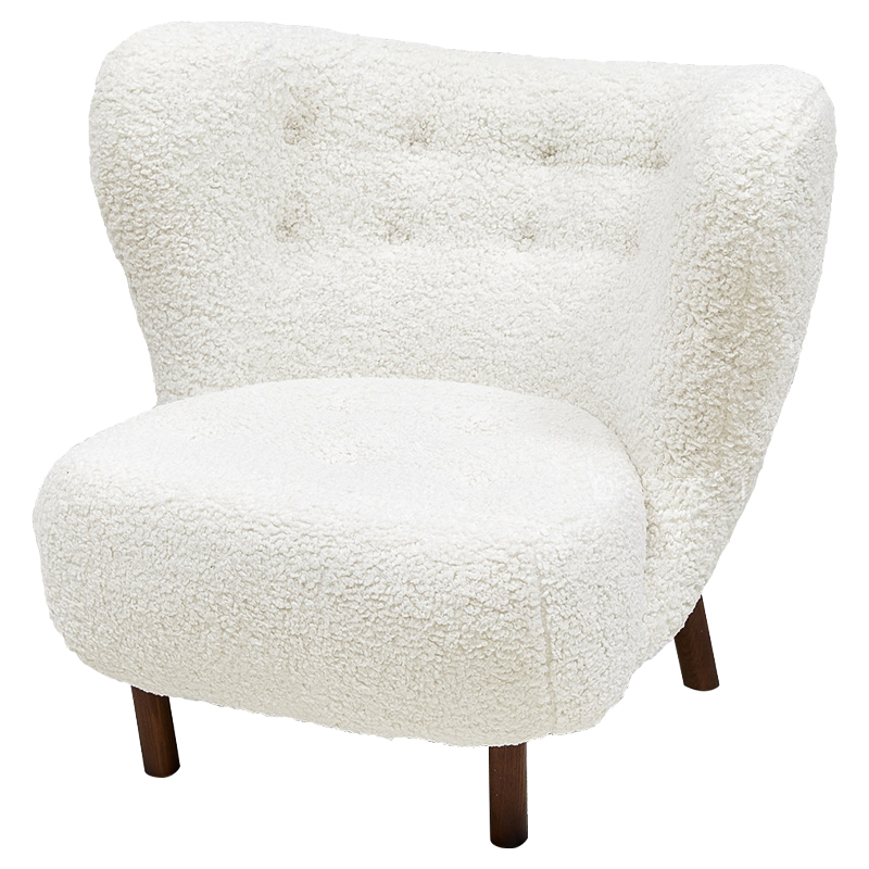 Дизайнерское кресло Boucle Neve White Armchair с обивкой букле и ножками из массива ясеня Белый Коричневый в Твери | Loft Concept 