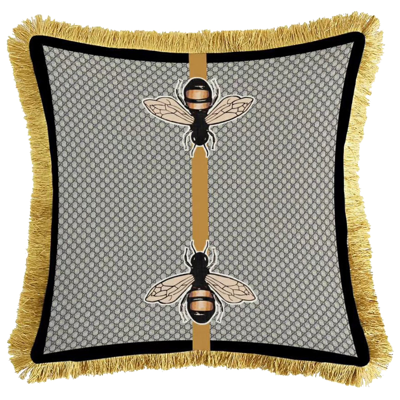 Декоративная подушка Cтиль Gucci Two Bees Серый Золотой Горчичный Декоративная подушка Cтиль Gucci Two Bees Серый Золотой Горчичный в Твери | Loft Concept