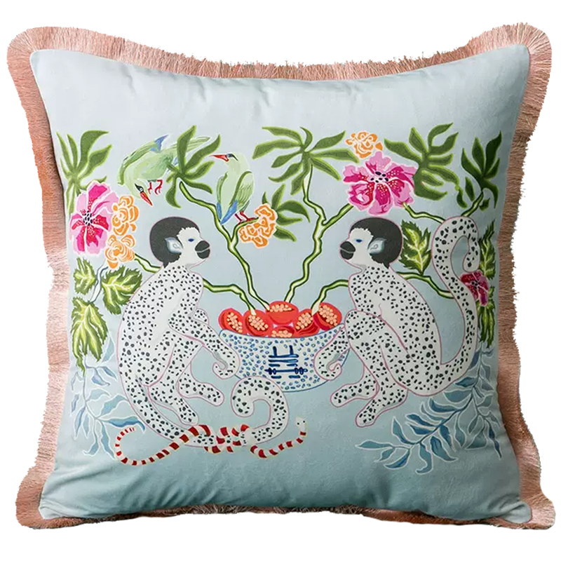 Декоративная подушка Two Monkeys on Blue Cushion Голубой Мульти Декоративная подушка Two Monkeys on Blue Cushion Голубой Мульти в Твери | Loft Concept