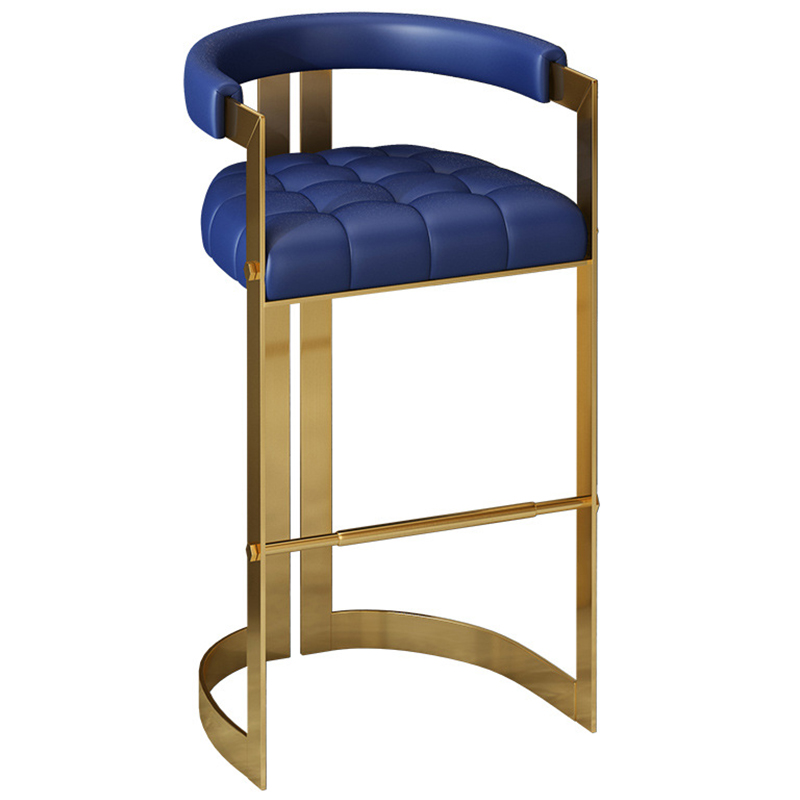 Стул барный Jonah Bar Stool Экокожа Металл Золотой Синий Стул барный Jonah Bar Stool Экокожа Металл Золотой Синий в Твери | Loft Concept