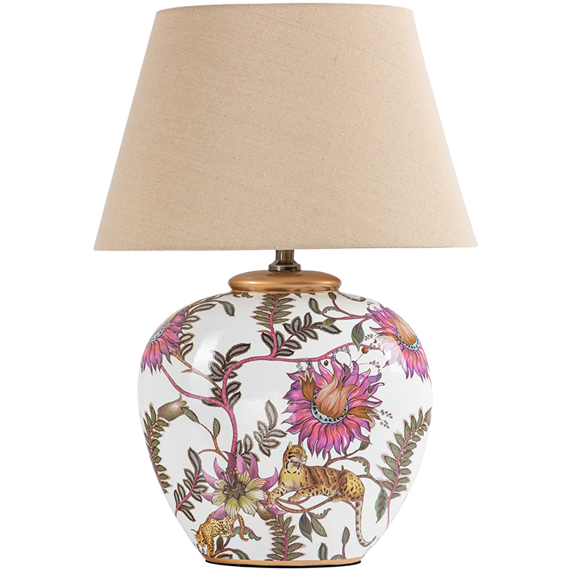 Настольная лампа с абажуром Leopard Flowers Lampshade Бежевый Белый Розовый Настольная лампа с абажуром Leopard Flowers Lampshade Бежевый Белый Розовый в Твери | Loft Concept