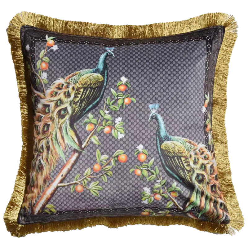 Декоративная подушка Cтиль Gucci Peacock Серый Золотой Мульти Декоративная подушка Cтиль Gucci Peacock Серый Золотой Мульти в Твери | Loft Concept