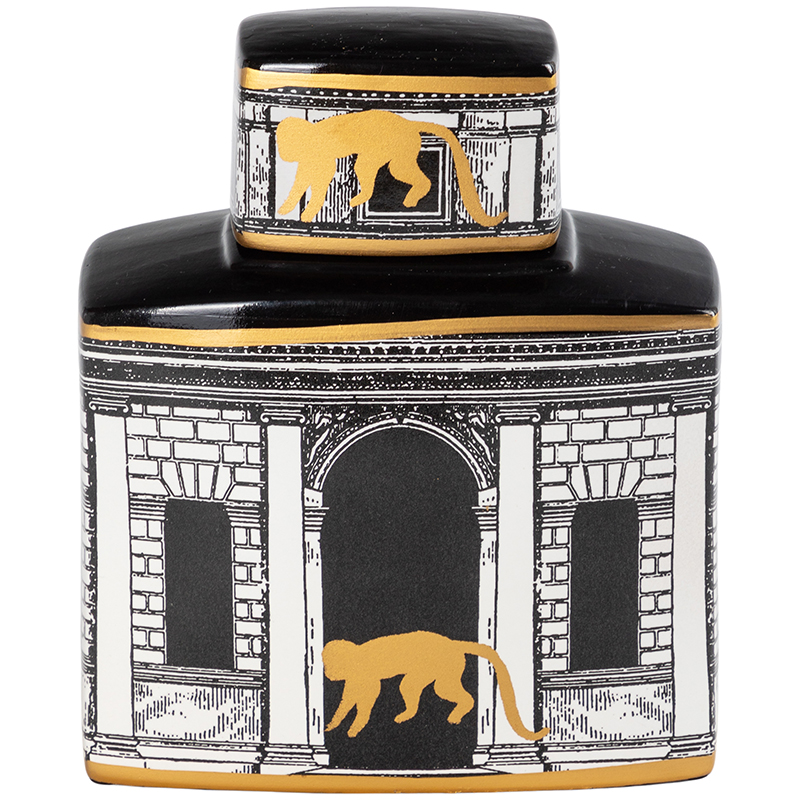 Декоративная ваза с крышкой Old Town Vase Black White Золотой Черно-белый Декоративная ваза с крышкой Old Town Vase Black White Золотой Черно-белый в Твери | Loft Concept