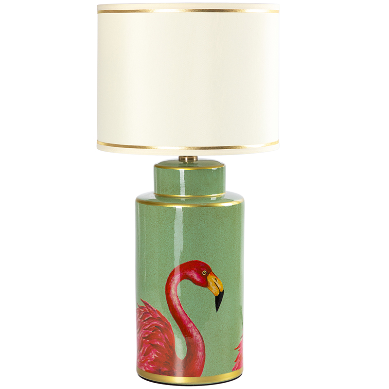 Настольная лампа Flamingos Green Lampshade Зеленый Розовый Бежевый Настольная лампа Flamingos Green Lampshade Зеленый Розовый Бежевый в Твери | Loft Concept