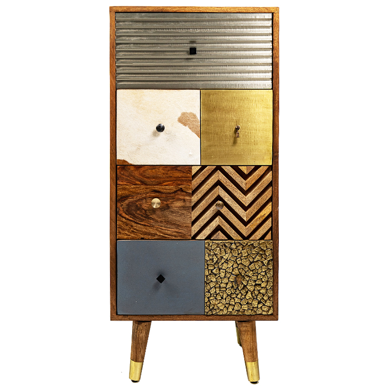 Высокий комод Handmade Wooden Furniture Коричневый Серебряный Золотой Синий Высокий комод Handmade Wooden Furniture Коричневый Серебряный Золотой Синий в Твери | Loft Concept