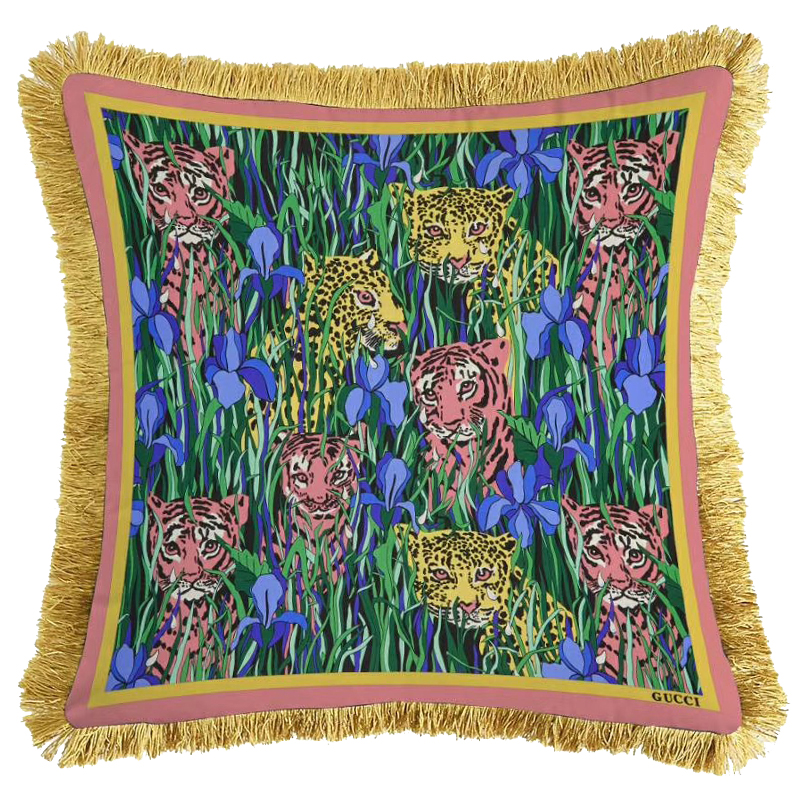 Декоративная подушка Cтиль Gucci Tigers And Irises Мульти Золотой Декоративная подушка Cтиль Gucci Tigers And Irises Мульти Золотой в Твери | Loft Concept