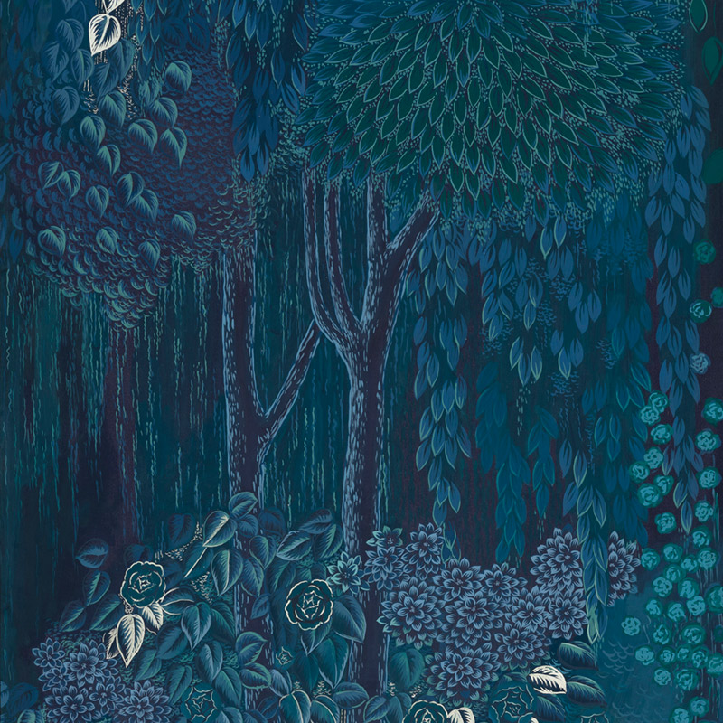 Обои ручная роспись Hippolyta’s Forest Original colourway on Empire Blue dyed silk Обои ручная роспись Hippolyta’s Forest Original colourway on Empire Blue dyed silk в Твери | Loft Concept