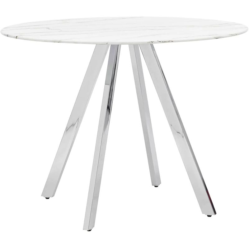 Стол обеденный Iving круглый столешница мрамор ножка хром Белый Мрамор Bianco Серебряный Стол обеденный Iving круглый столешница мрамор ножка хром Белый Мрамор Bianco Серебряный в Твери | Loft Concept