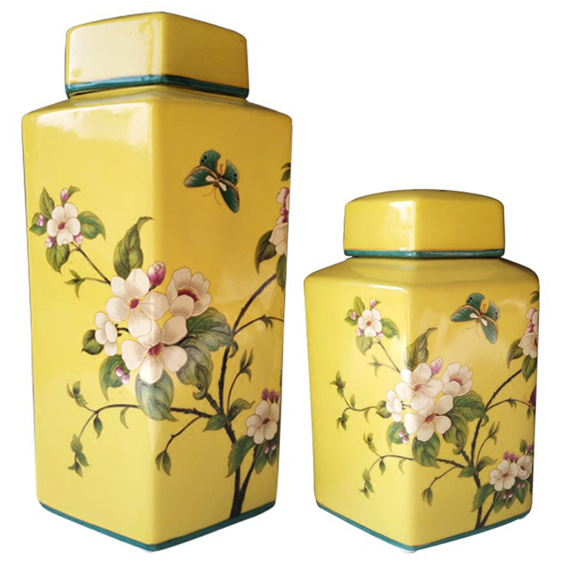 Ваза с крышкой Ceramic Yellow Garden Vase Желтый Бирюзовый Мульти Ваза с крышкой Ceramic Yellow Garden Vase Желтый Бирюзовый Мульти в Твери | Loft Concept