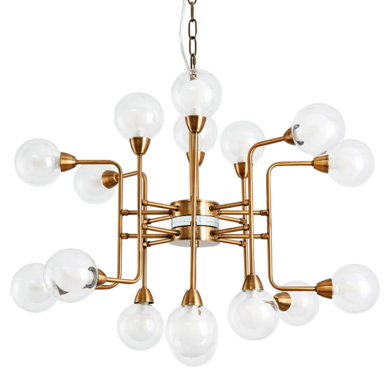 Люстра Bistro Globe Milk Chandelier 16 Прозрачный белый Латунь Люстра Bistro Globe Milk Chandelier 16 Прозрачный белый Латунь в Твери | Loft Concept