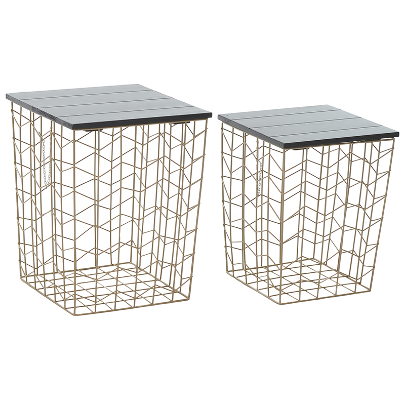Комплект из приставных столов Wire Basket Side Table Золотой Черный Комплект из приставных столов Wire Basket Side Table Золотой Черный в Твери | Loft Concept