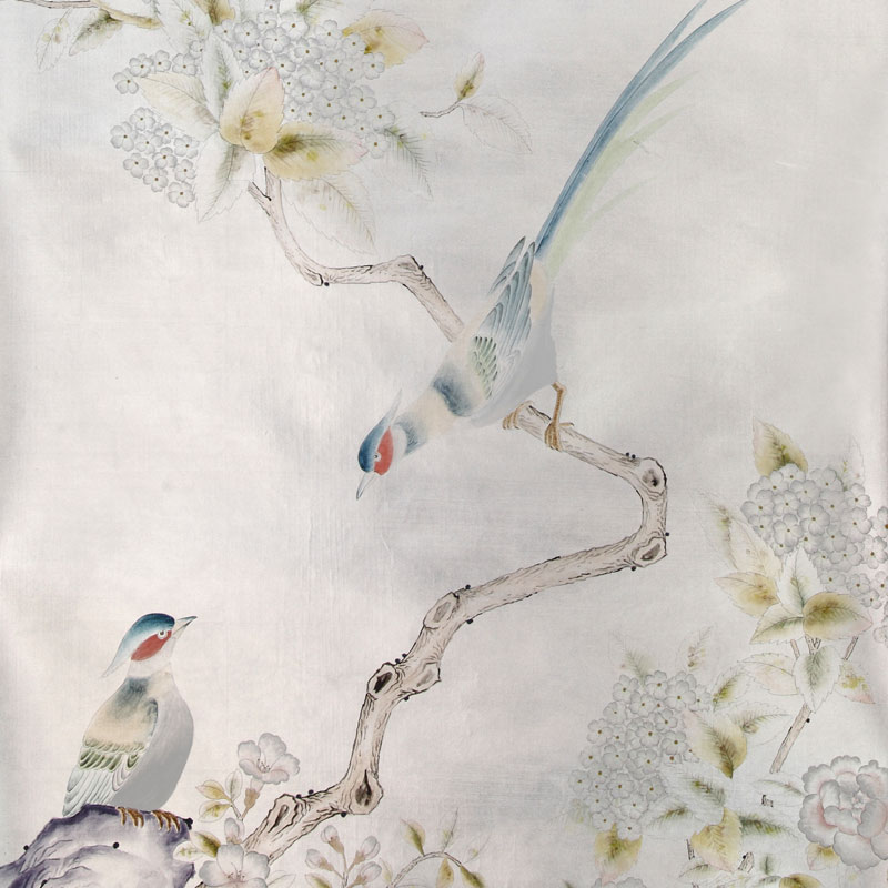 Обои ручная роспись Japanese Garden Special Colourway on Ocean Silver gilded silk Обои ручная роспись Japanese Garden Special Colourway on Ocean Silver gilded silk в Твери | Loft Concept