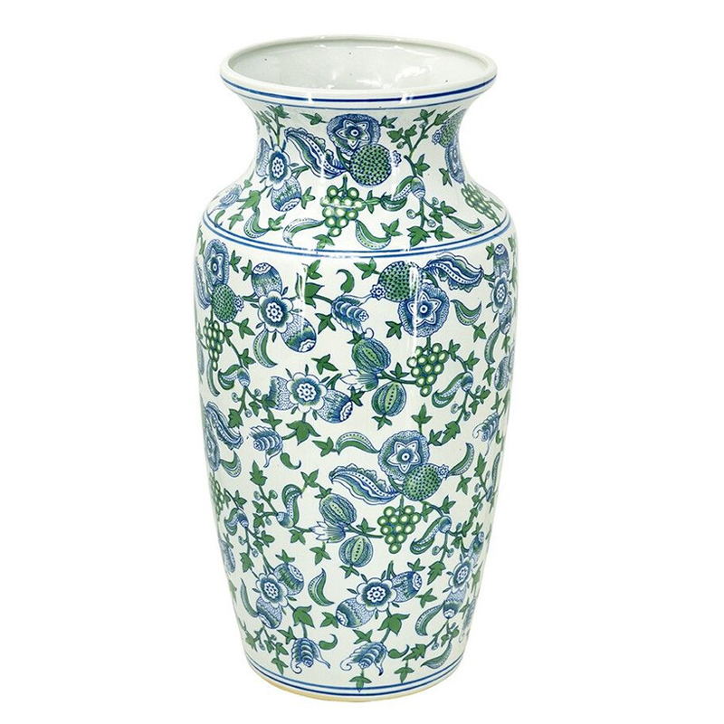 Ваза с зелено-голубым цветочным узором на белом фоне 61 см Blue & White Ornament Белый Синий Зеленый Ваза с зелено-голубым цветочным узором на белом фоне 61 см Blue & White Ornament Белый Синий Зеленый в Твери | Loft Concept