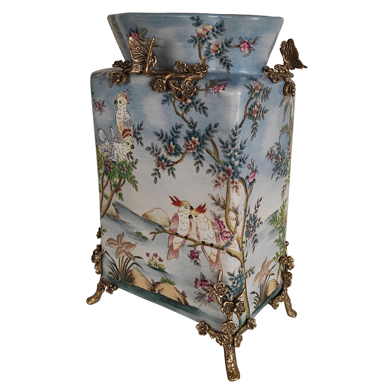 Ваза Blue Rectangular Vase Parrots Бронза Мульти Голубой Ваза Blue Rectangular Vase Parrots Бронза Мульти Голубой в Твери | Loft Concept