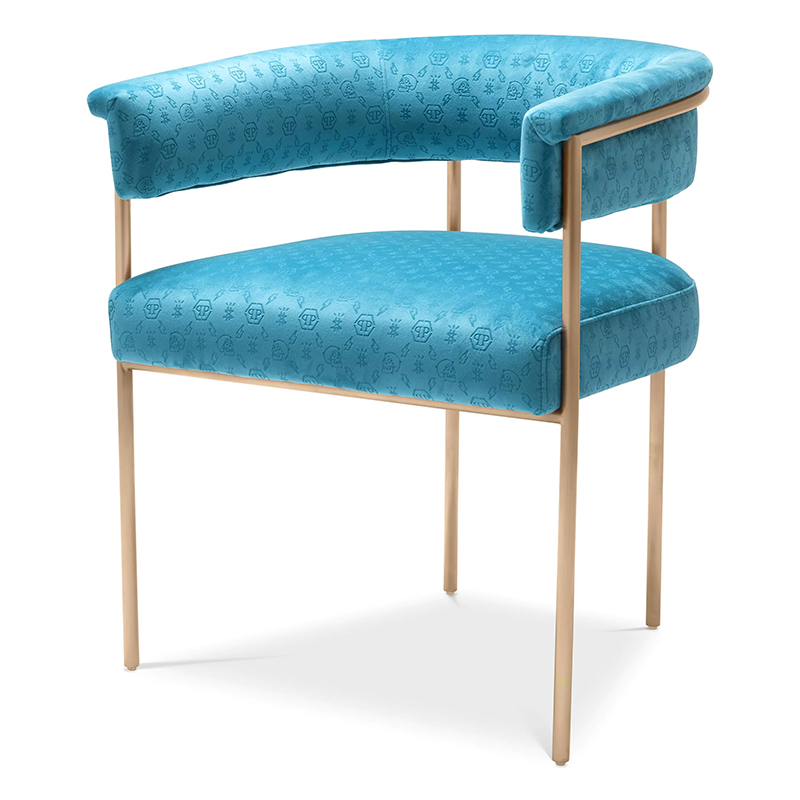 Стул Philipp Plein Dining Chair Monogram Голубой Голубой Золотой Стул Philipp Plein Dining Chair Monogram Голубой Голубой Золотой в Твери | Loft Concept