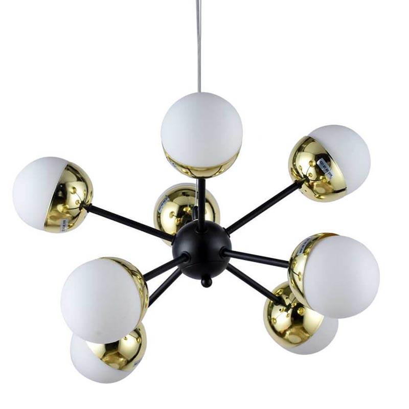 Люстра Sputnik White and Gold Globe Chandelier 8 Черный Золотой Белый Люстра Sputnik White and Gold Globe Chandelier 8 Черный Золотой Белый в Твери | Loft Concept
