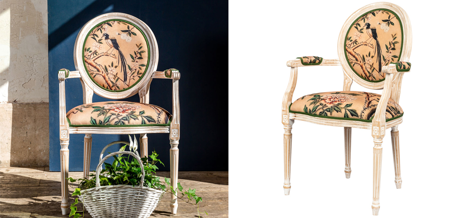 Стул с подлокотниками Beige and Green Chinoiserie Chair Стул с подлокотниками Beige and Green Chinoiserie Chair - Loft-Concept в Твери