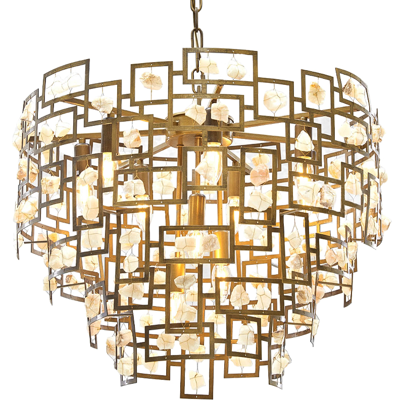 Люстра металлическая с подвесками из камня Maze Stones Chandelier 52 Латунь Бежевый Люстра металлическая с подвесками из камня Maze Stones Chandelier 52 Латунь Бежевый в Твери | Loft Concept
