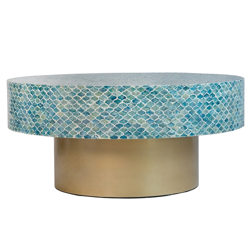 Стол Кофейный Bone Inlay Blue с мозаичным рисунком из раковин устриц Голубой Стол Кофейный Bone Inlay Blue с мозаичным рисунком из раковин устриц Голубой в Твери | Loft Concept