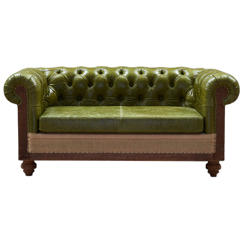 Диван Deconstructed Chesterfield Sofa double  green leather Коричневый Зеленый ivory ( слоновая кость ) в Твери | Loft Concept 