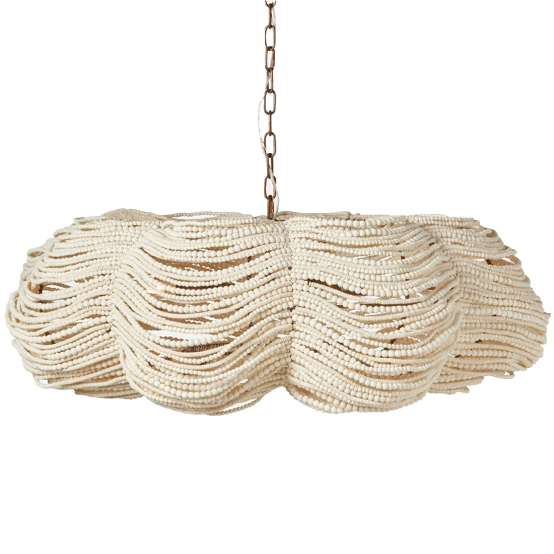 Круглая люстра волнистой формы с декором из круглых деревянных бусин White Wooden Beads Chandelier L Белый Круглая люстра волнистой формы с декором из круглых деревянных бусин White Wooden Beads Chandelier L Белый в Твери | Loft Concept