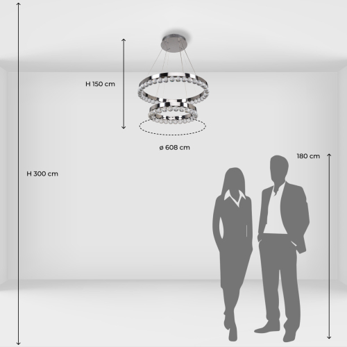 Люстра с двумя кольцами цвета хром и прозрачными хрустальными шарами по периметру Sacramento Transparent Balls Chandelier в Твери