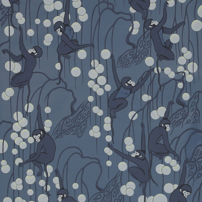 Обои ручная роспись Deco Monkeys Parisian Blue on dyed paper Обои ручная роспись Deco Monkeys Parisian Blue on dyed paper в Твери | Loft Concept