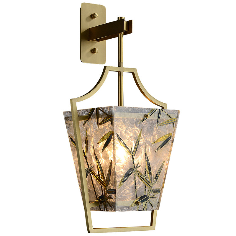 Бра витраж Бамбук Glass bamboo Wall Lamp Латунь Зеленый Бра витраж Бамбук Glass bamboo Wall Lamp Латунь Зеленый в Твери | Loft Concept