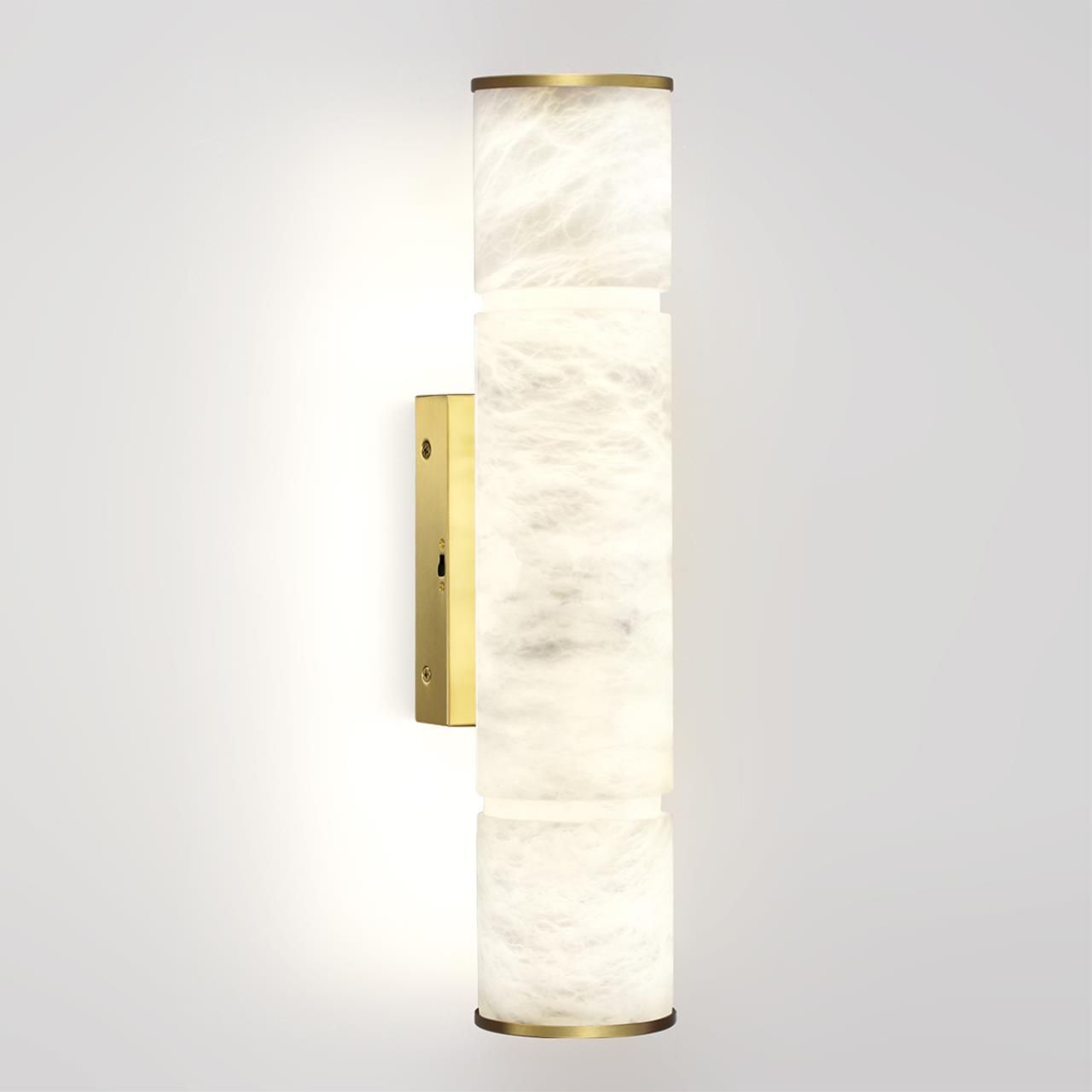 Бра с цилиндрическим плафоном из белого алебастра на прямоугольном основании Латунь Cryptocrystalline Stone в Твери