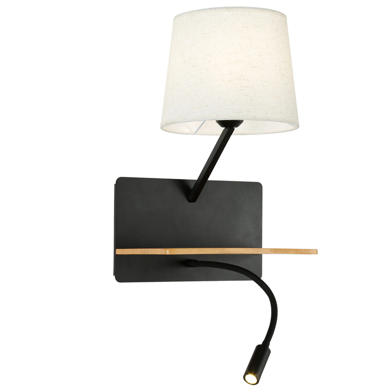 Бра с абажуром и гибким спотом Trumpet Wall Black USB Белый Коричневый Черный Бра с абажуром и гибким спотом Trumpet Wall Black USB Белый Коричневый Черный в Твери | Loft Concept