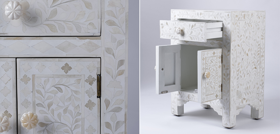 Тумбочка с инкрустацией BONE INLAY BEDSIDE Белая Тумбочка с инкрустацией BONE INLAY BEDSIDE Белая - Loft-Concept в Твери