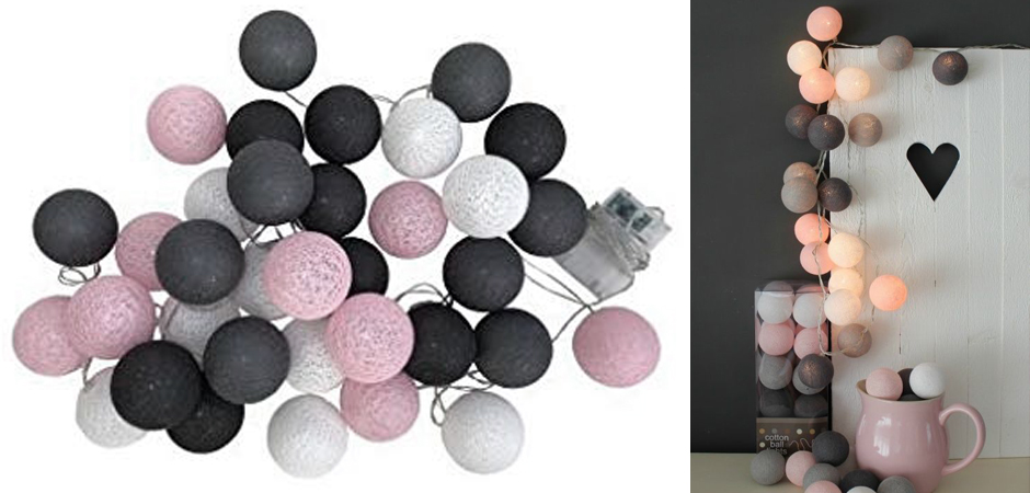 Гирлянда хлопковые фонарики Сotton Ball Pink-Grey - Loft-Concept в Твери