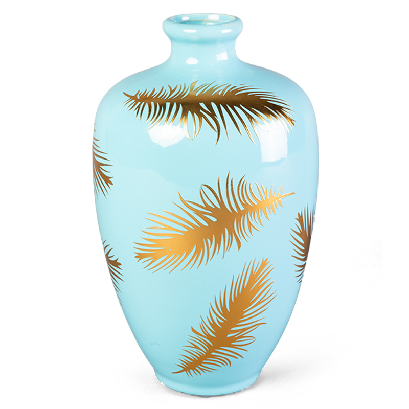 Ваза Gold feathers on blue Vase 25 Голубой Глянцевое золото Ваза Gold feathers on blue Vase 25 Голубой Глянцевое золото в Твери | Loft Concept