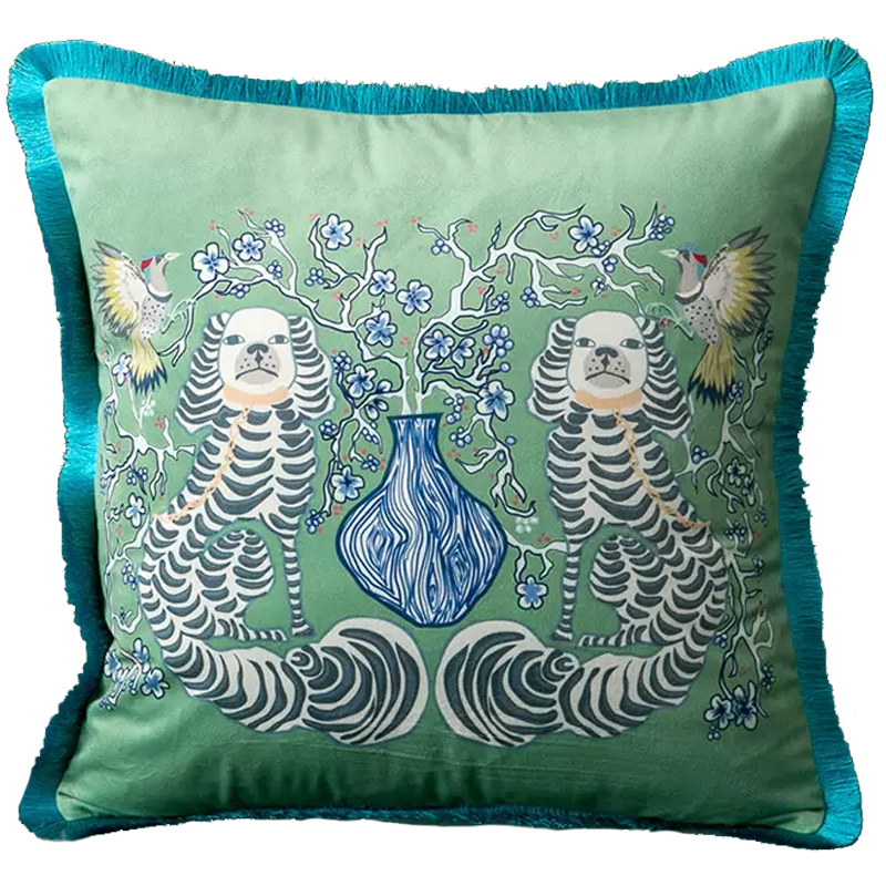 Декоративная подушка Two Dogs Turquoise Cushion Зеленый шалфей Бирюзовый Голубой Белый Декоративная подушка Two Dogs Turquoise Cushion Зеленый шалфей Бирюзовый Голубой Белый в Твери | Loft Concept
