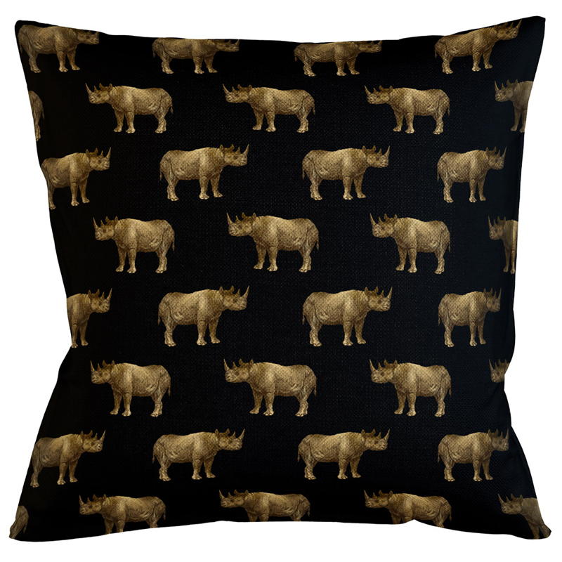 Декоративная подушка с узором из носорогов Home Safari Black Черный Коричневый Декоративная подушка с узором из носорогов Home Safari Black Черный Коричневый в Твери | Loft Concept