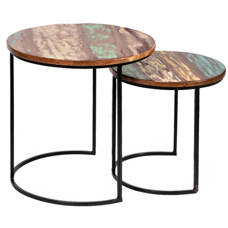 Набор приставных столиков Antique Wood Side Table Коричневый винтаж Черный Набор приставных столиков Antique Wood Side Table Коричневый винтаж Черный в Твери | Loft Concept