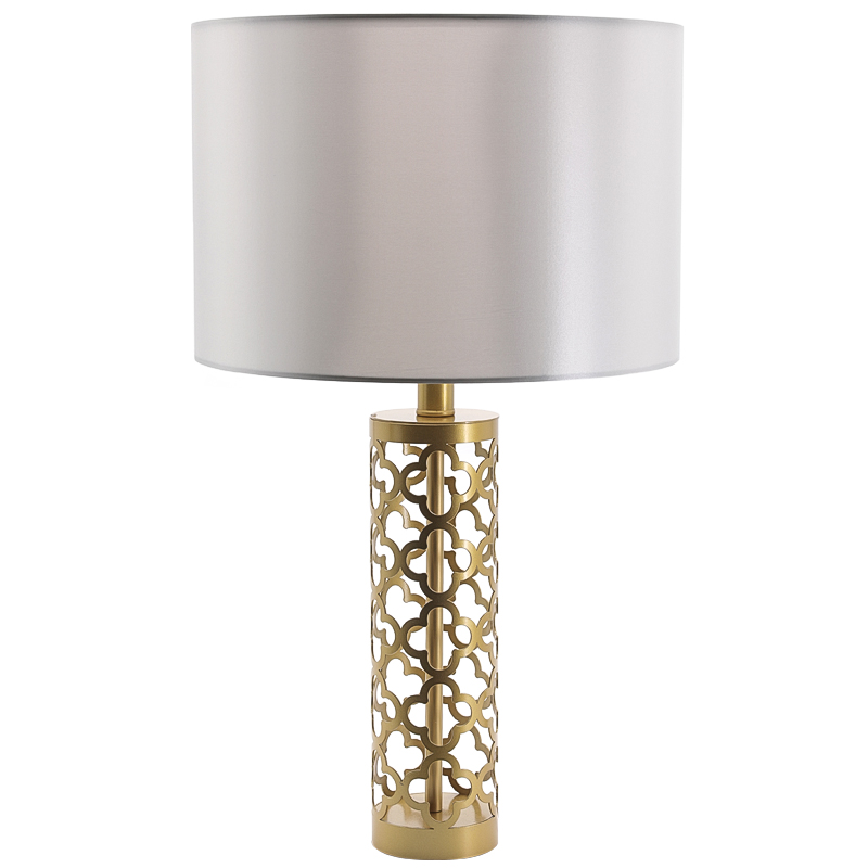 Настольная лампа Arabesque Quatrefoil Drum Table Lamp Золотой Серый Настольная лампа Arabesque Quatrefoil Drum Table Lamp Золотой Серый в Твери | Loft Concept