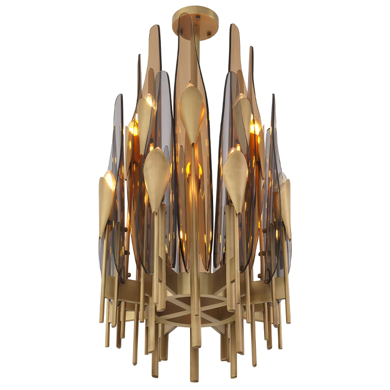 Люстра Eichholtz Chandelier Sky Vertical Латунь Стекло Смок Янтарный Люстра Eichholtz Chandelier Sky Vertical Латунь Стекло Смок Янтарный в Твери | Loft Concept