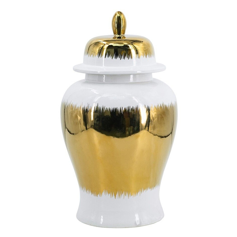 Ваза белая с крышкой и золотистыми фрагментами 46 см Chinoiserie Ceramics Белый Золотой в Твери | Loft Concept 