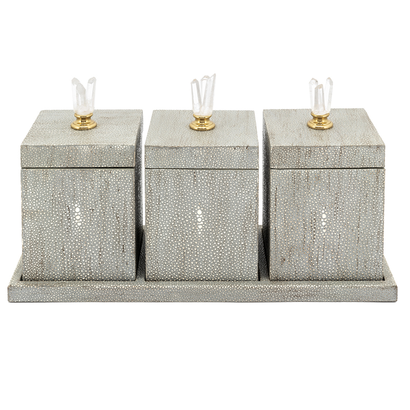 Набор шкатулок BOX KRIZIA SET3PCS Stingray Skin Светло-серый Прозрачный Латунь Набор шкатулок BOX KRIZIA SET3PCS Stingray Skin Светло-серый Прозрачный Латунь в Твери | Loft Concept