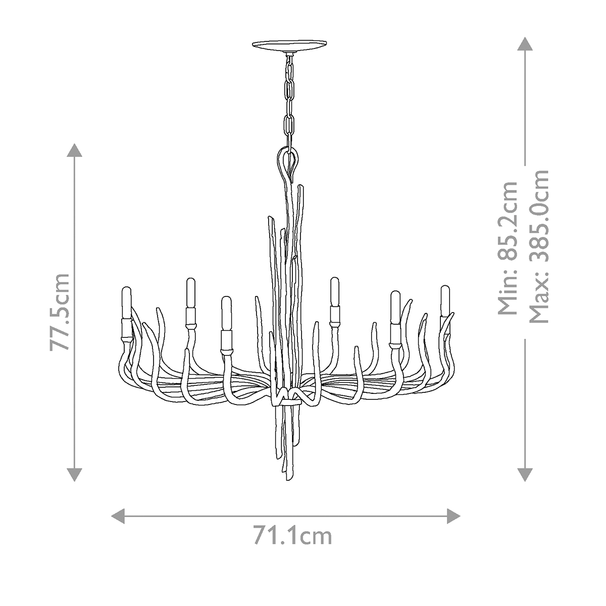Люстра дизайнерская золотого цвета с 6-ю лампами на изогнутых рожках с текстурной поверхностью Hinkley в Твери