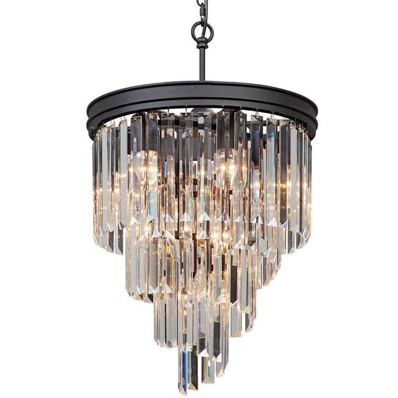 Люстра Odeon Chandelier Helix Black каскад прозрачное стекло  D 48 Прозрачное Стекло Черный матовый в Твери | Loft Concept 