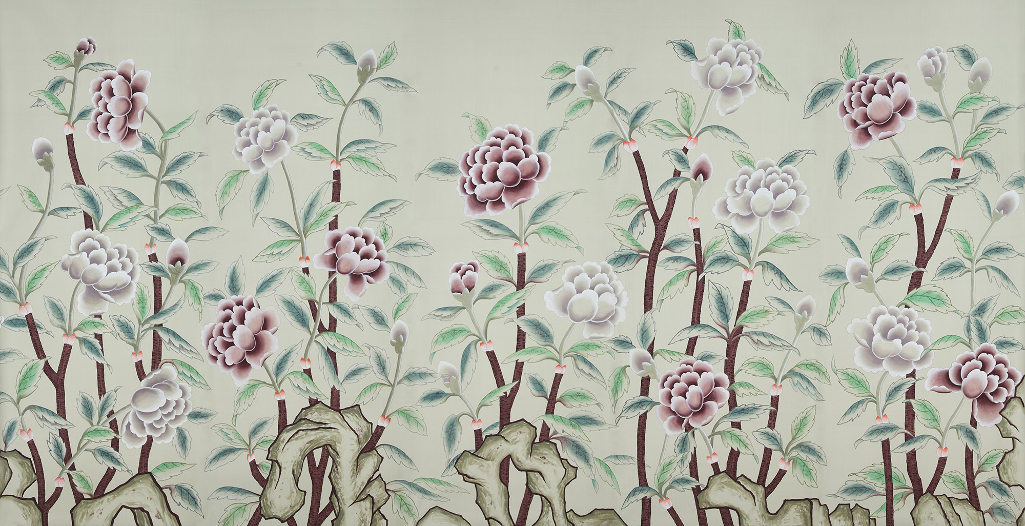 Обои ручная роспись Korean Peony Special Colourway on Icefield dyed silk Обои ручная роспись Korean Peony Special Colourway on Icefield dyed silk - постер Loft-Concept в Твери
