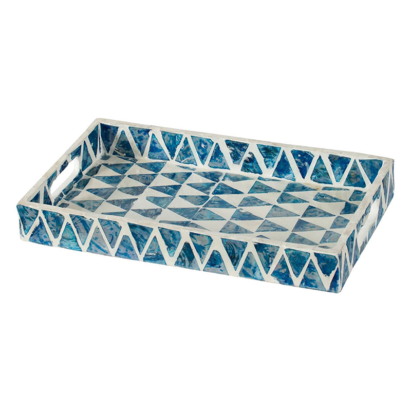 Поднос с инкрустацией Blue Triangle Синий Белый Поднос с инкрустацией Blue Triangle Синий Белый в Твери | Loft Concept